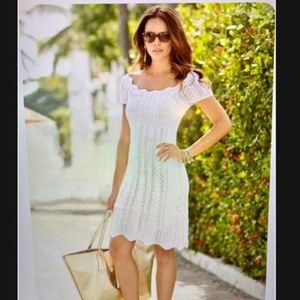 BOSTON PROPER~SHORT SLEEVE CROCHET DRESS~in PURE WHITE COTTON